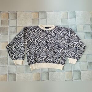 Vintage Kennington White, Black & Rainbow Geometric Pattern Sweater Size Medium